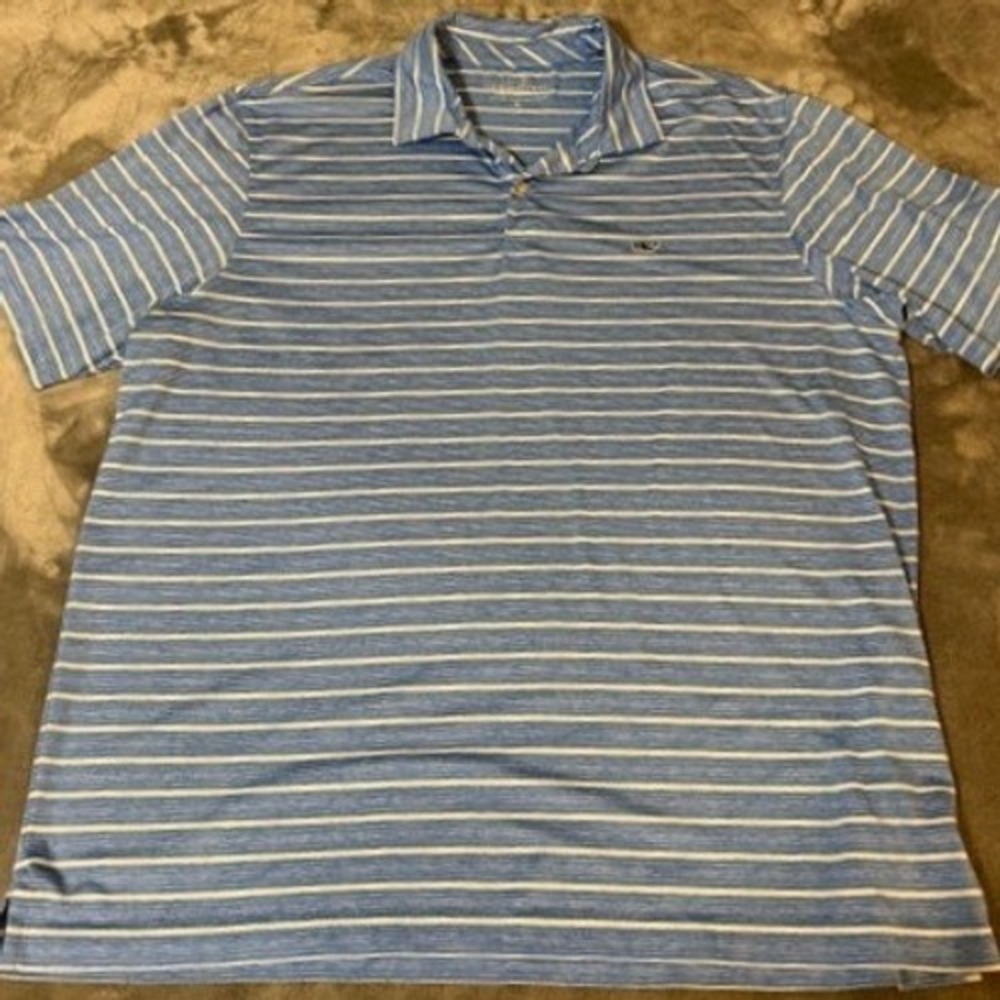 Vineyard Vines Performance Polo Shirt Mens XL Blue White Striped Short Sleeve